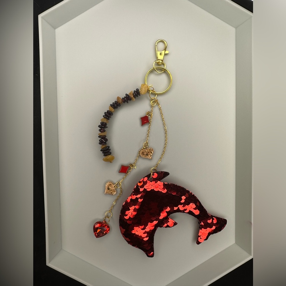 Handmade Gold Keychain with Crystals & Charms